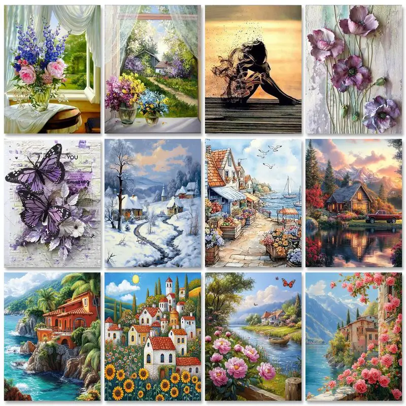 

RUOPOTY Diy Painting By Numbers Kits Landscape Seaside Acrylic Paint On Canvas By Numbers For Wall Art Picture With Frame