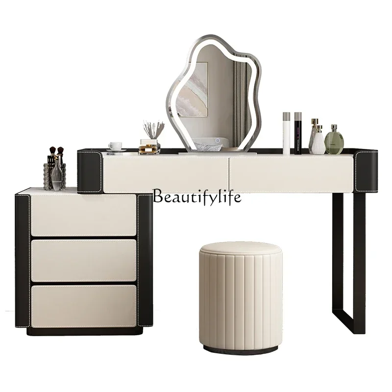

LD33Saddle leather integrated six-chest cabinet dresser slate solid wood storage makeup table