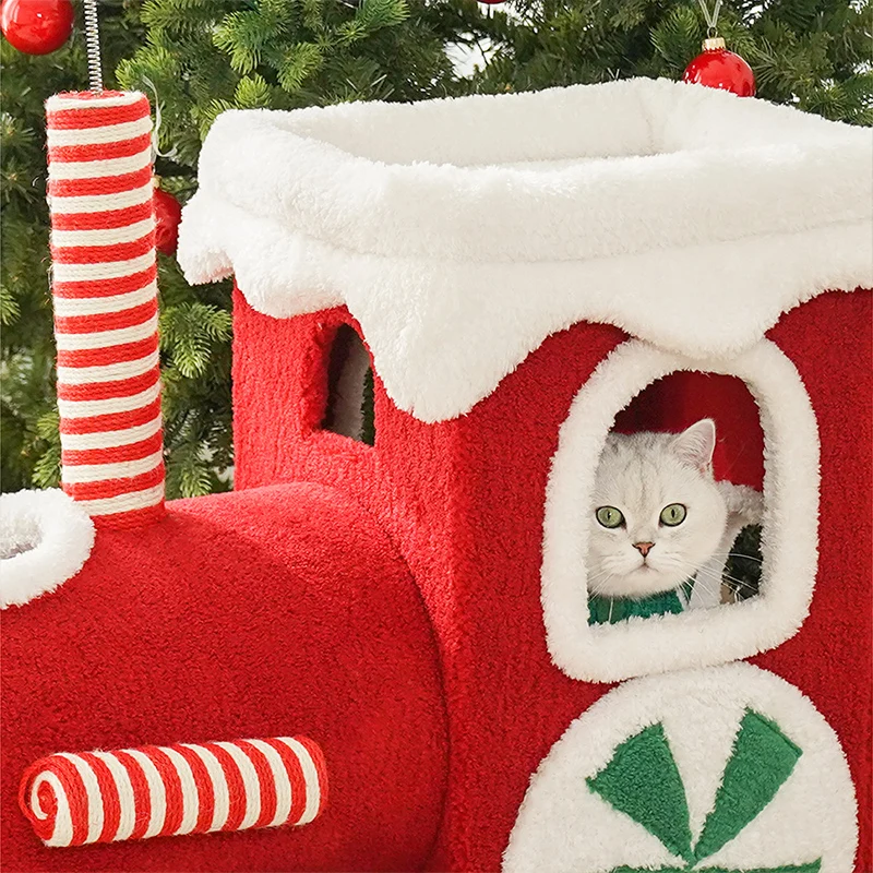 

Christmas Train CatTree Multifunctional Cat Climbing Frame Toy Cat Scratching Post Bed | Holiday Cat Decorations