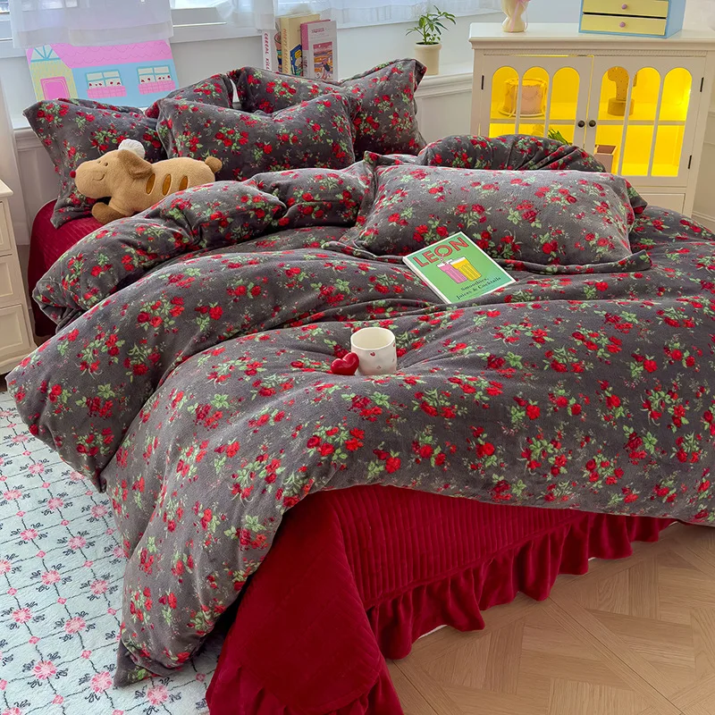 

Winter Velvet Quilt Duvet Cover Suit Soft Plush Comforter Cover Queen King Bedding Set Quilt Cover Bedsspread Pillowcase 4pcs