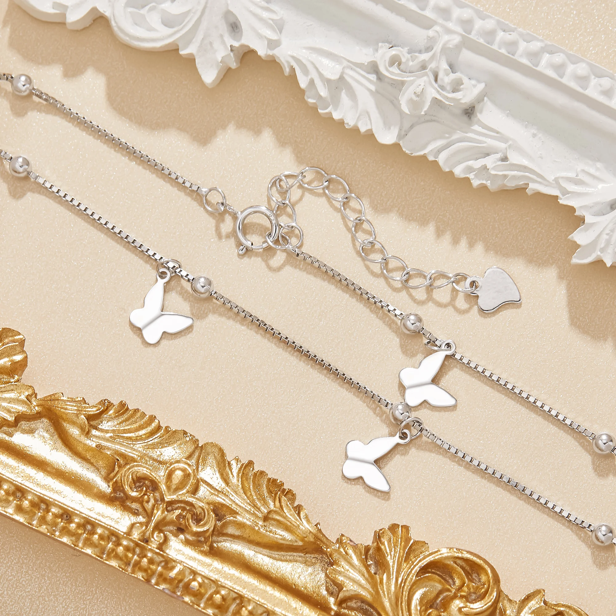 Small Butterfly Charm Anklet,Solid 925 Sterling Silver Anklet Adjustable Foot chain Anklet Bracelet Bridal Birthday Gift 6690045