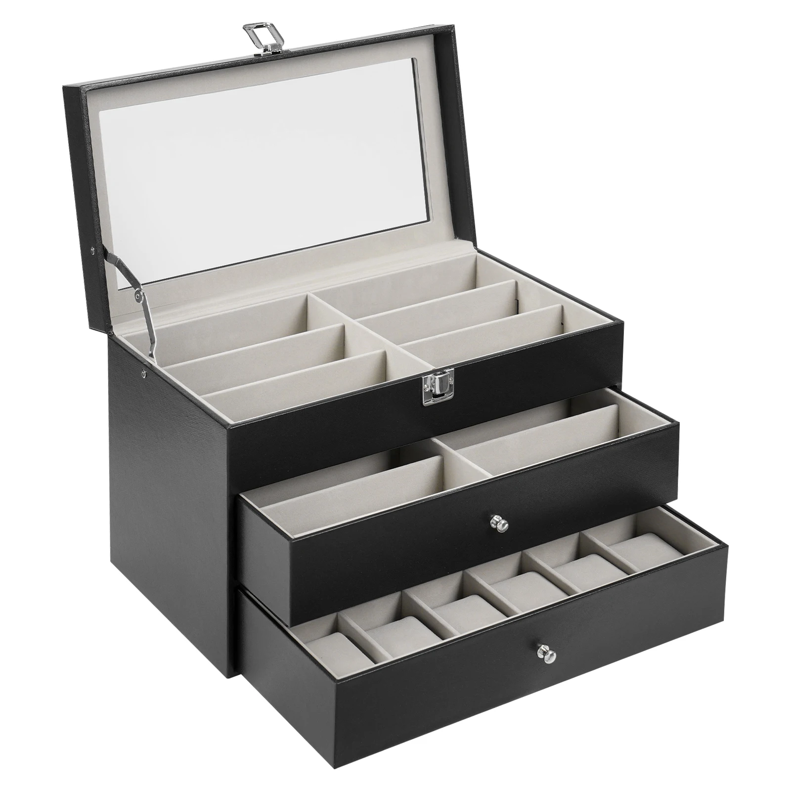 6/12/20/24/30 فتحات صندوق عرض الساعات والنظارات ذو السعة الكبيرة مناسب لعقد النظارات والساعات والخواتم والمجوهرات #2