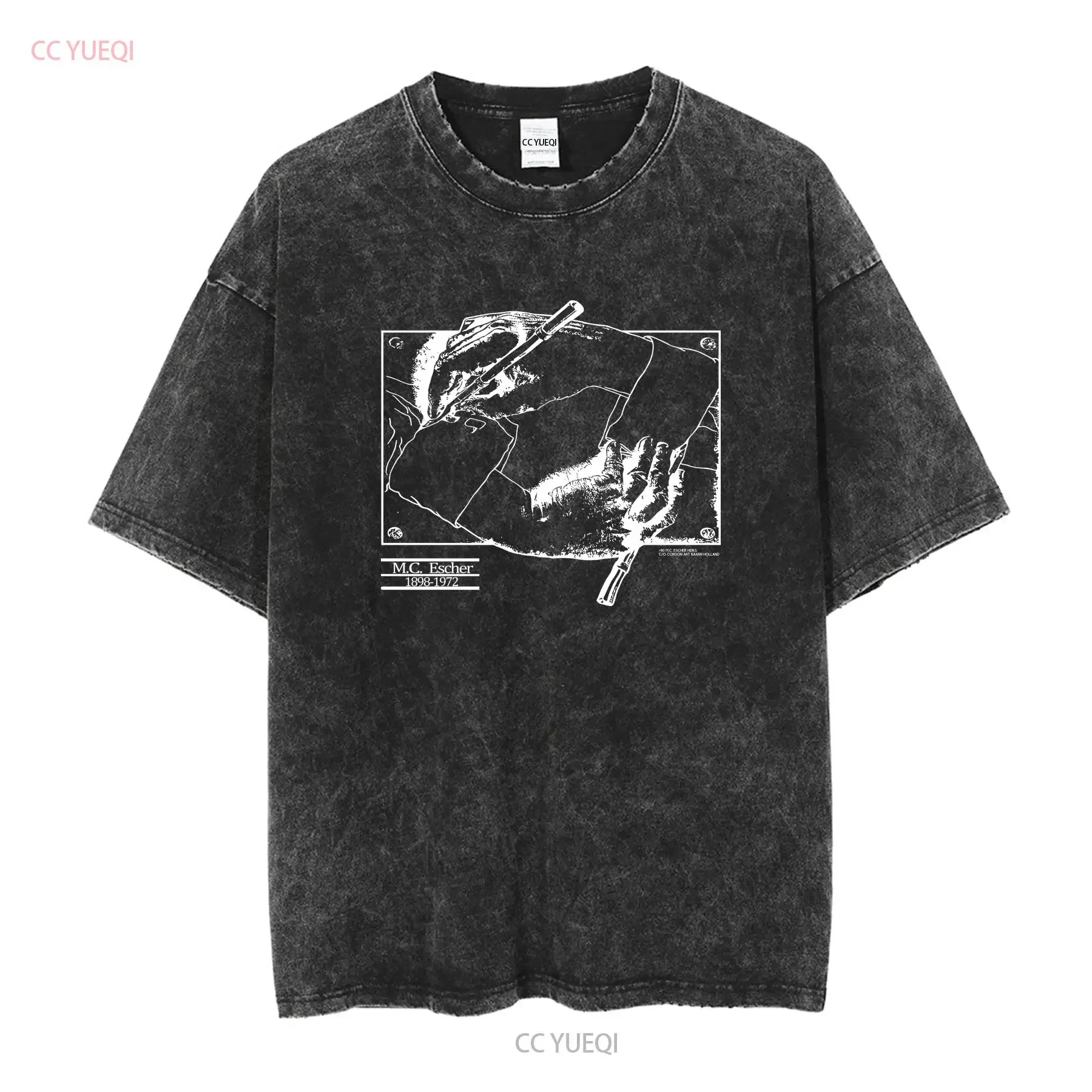Vintage 1990 MC Escher T Shirt Mens Large Black Hands Art Sketch  vintage Washed Stylish fashion Breathable Soft Slightly
