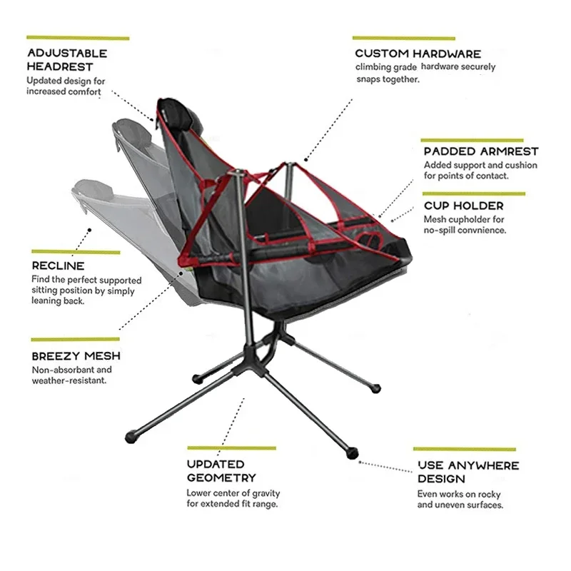 Adult Outdoor Folding Rocking Chair with Footstool Can Adjustable Deck Armchair Portable Beach Chair Camping Fishing Chair