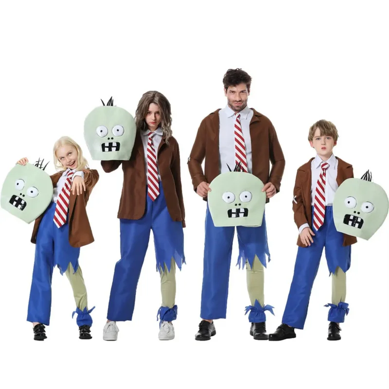 Adult Plants vs Zombies Costume Zombie Kids Costume for Scary Family Halloween Costume Ideas