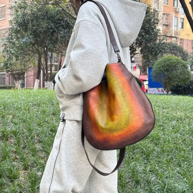 

Сумка-ведро Yidi из кожи растительного дубления ручной работы, большая вместительная повседневная сумка-тоут из натуральной кожи через плечо для женщин, уникальная