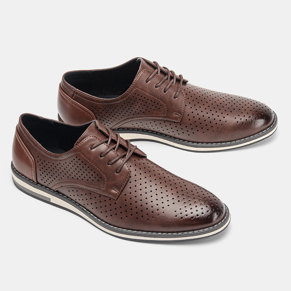 Braune atmungsaktive Herren-Freizeitschuhe, flache Schuhe mit Lochmuster, Herren-Sommerschuhe – Detail 19