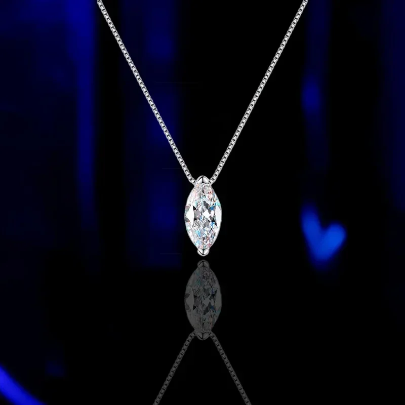 Luxury Waterdrop Simple PT950 Platinum Clavicular Chain, 1CT Marquise Cut Moissanite Diamond Daily Necklace for Women Female