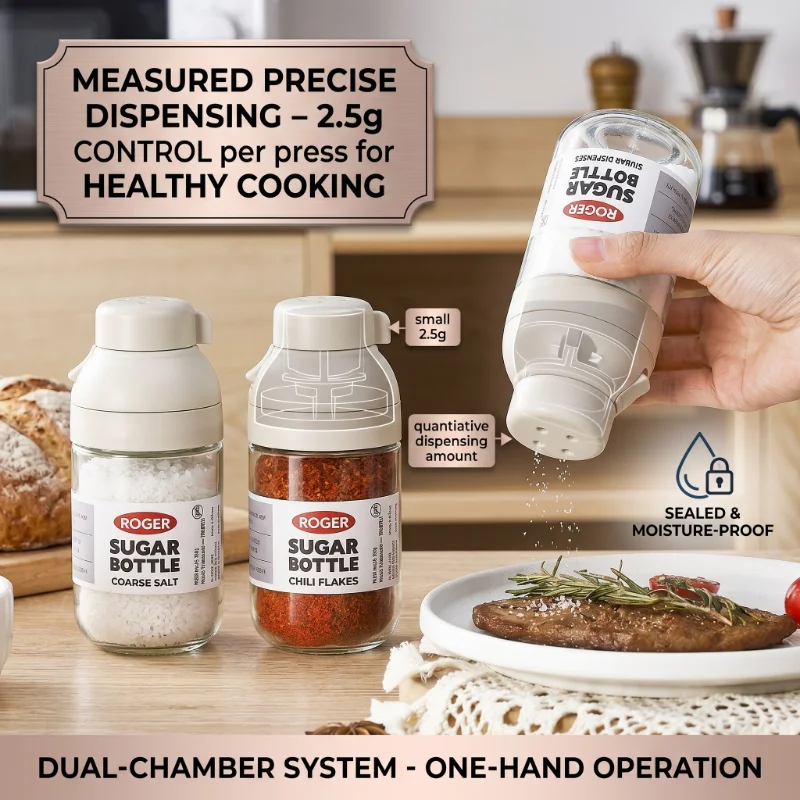 250ml Quantitative Seasoning Shaker, Multi - Function Salt/Sugar Dispenser, Dust - Proof Kitchen Spice Jar (Multi - Opening)