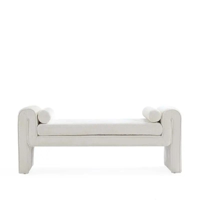 

Modern Chenille 59-Inch Bench in Ivory Upholstery