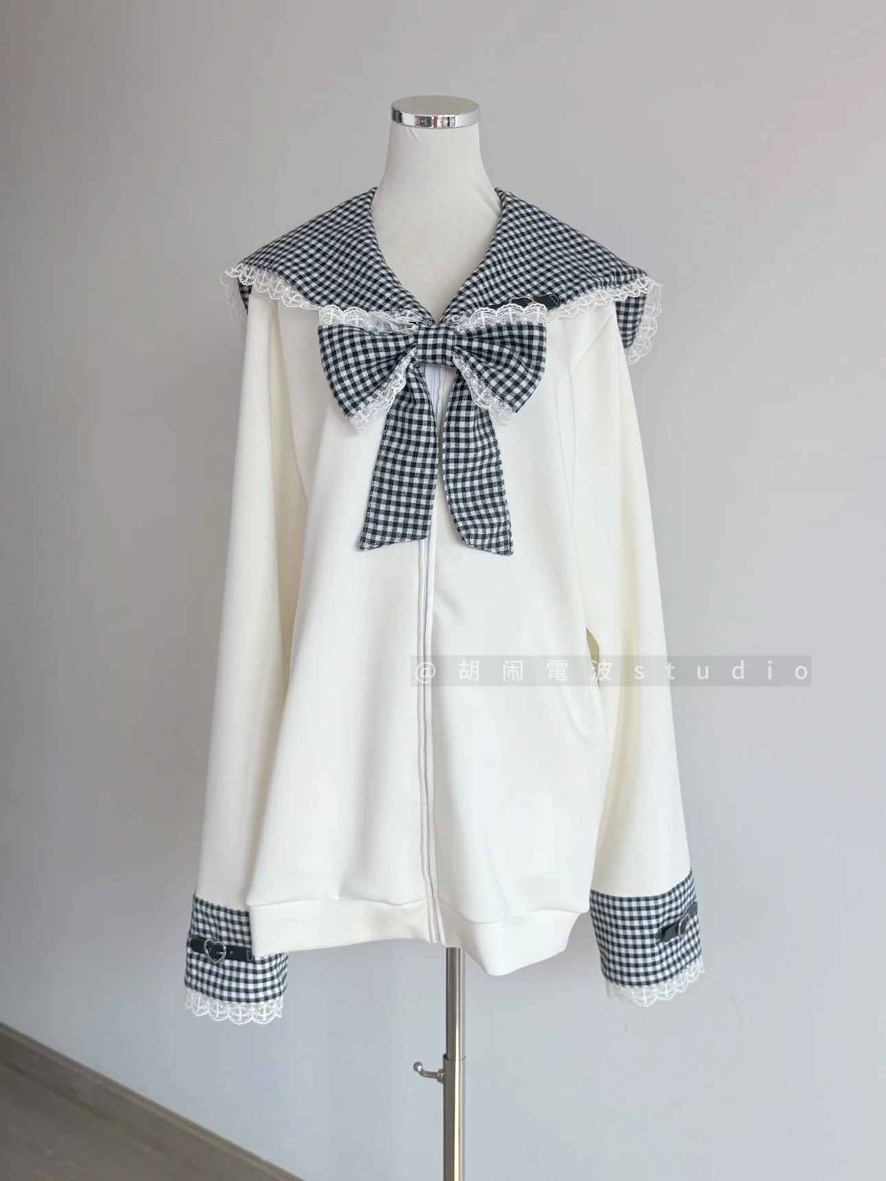 Original Sailor Collar Plaid Big Bow Zipper Cardigan Jacket Contrasting Color Subculture Women's Hoodie Coat Outwear Autumn 2025