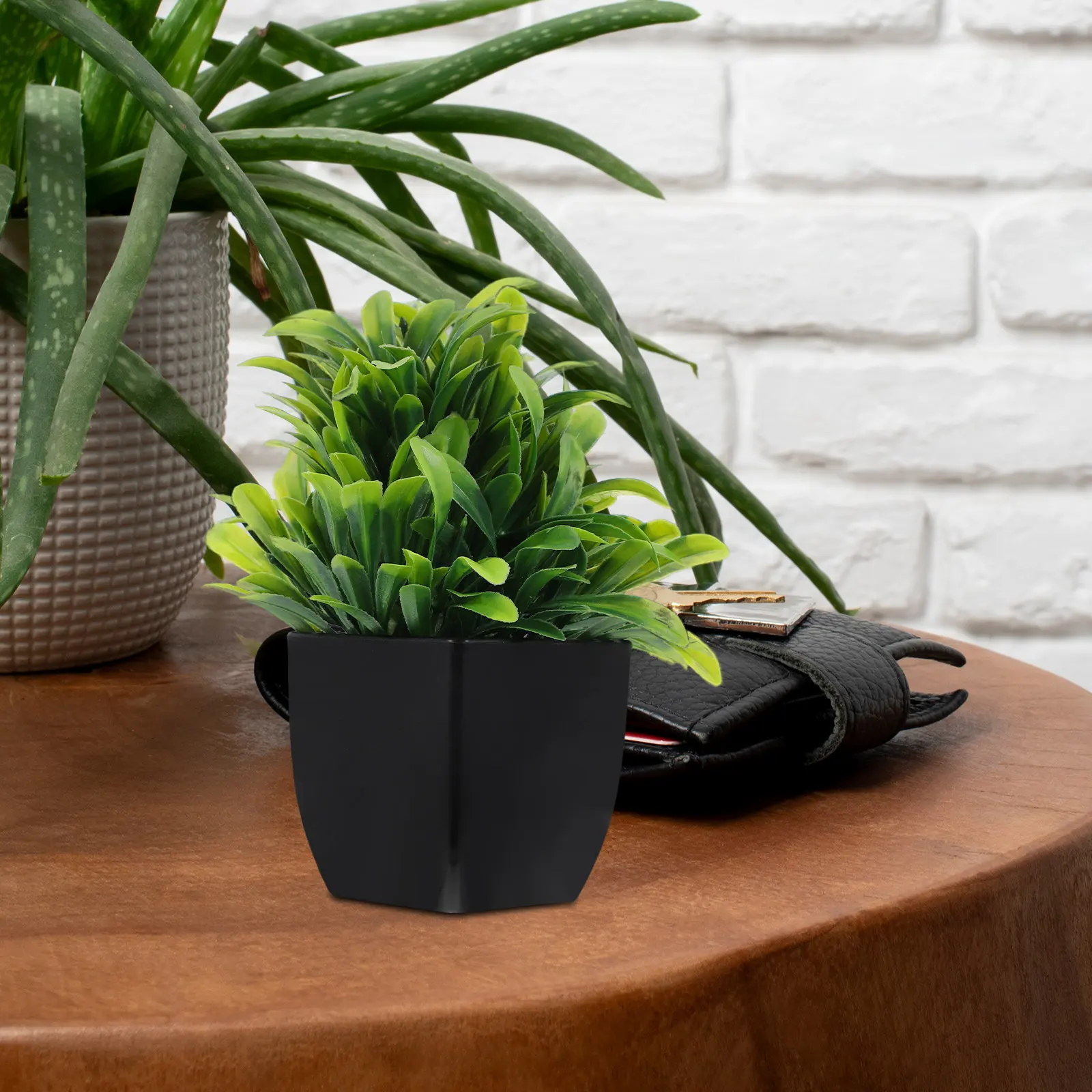 4Pcs Fake Plants Mini Black Pot Small Artificial Eucalyptus Faux Grass Greenery Indoor Home Office Bathroom Table Decor