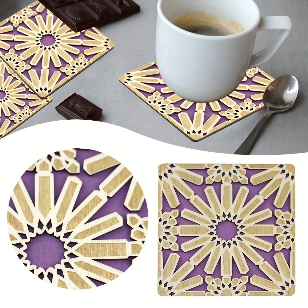 Floral Pattern Double Layers Cup Mat Reusable Non-slip Cup Pad for Office