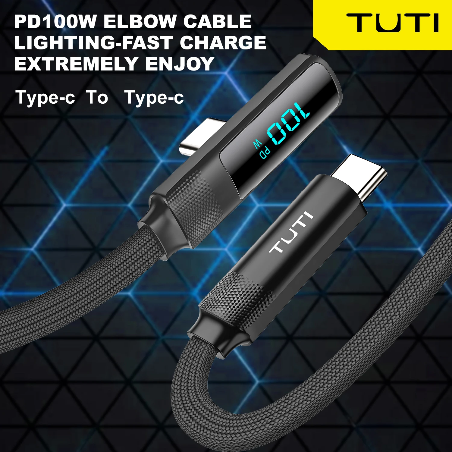 TUTI 100W USB C to USB C fast charging cable, right angle connector power display game specific, suitable for iPhone 15 15Pro