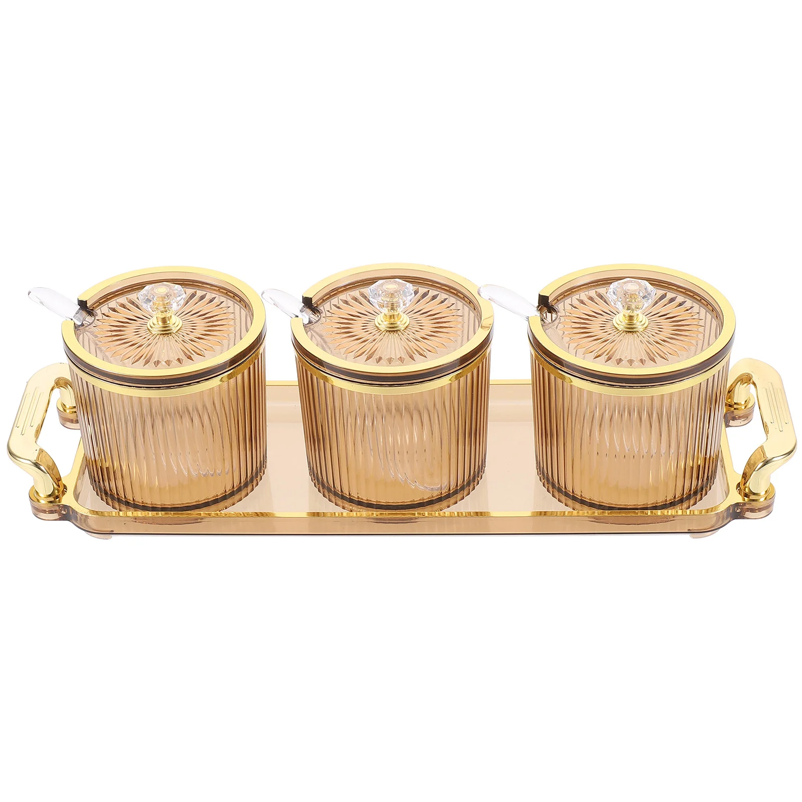 1 Set Of Seasoning Container Set Transparent Striped Design Salt Sugar Soy Sauce Vinegar Jars With Lids Kitchen Spice Organizers