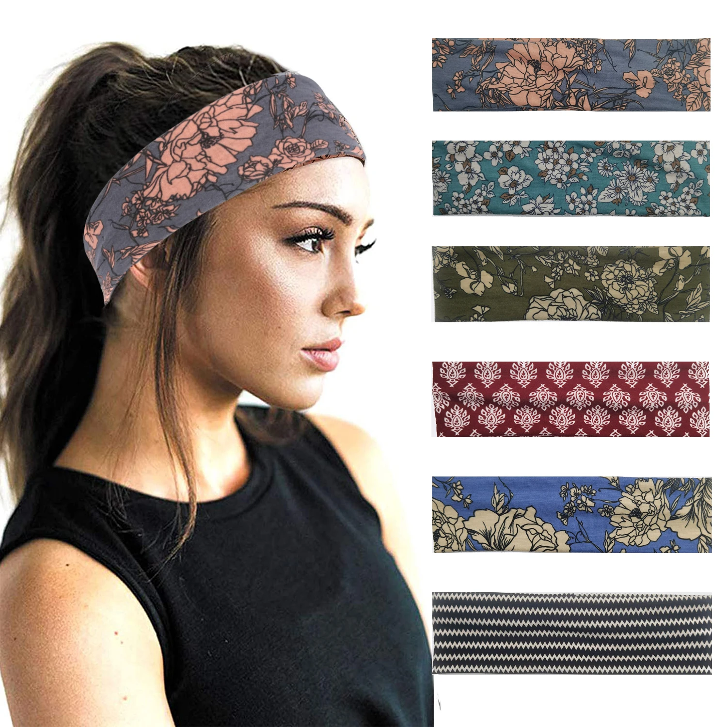 Summer Sports Yoga Headbands For Women Printing color Fitness Headwrap Elastic Running Absorb Sweat Elastic Hair Bands Turban