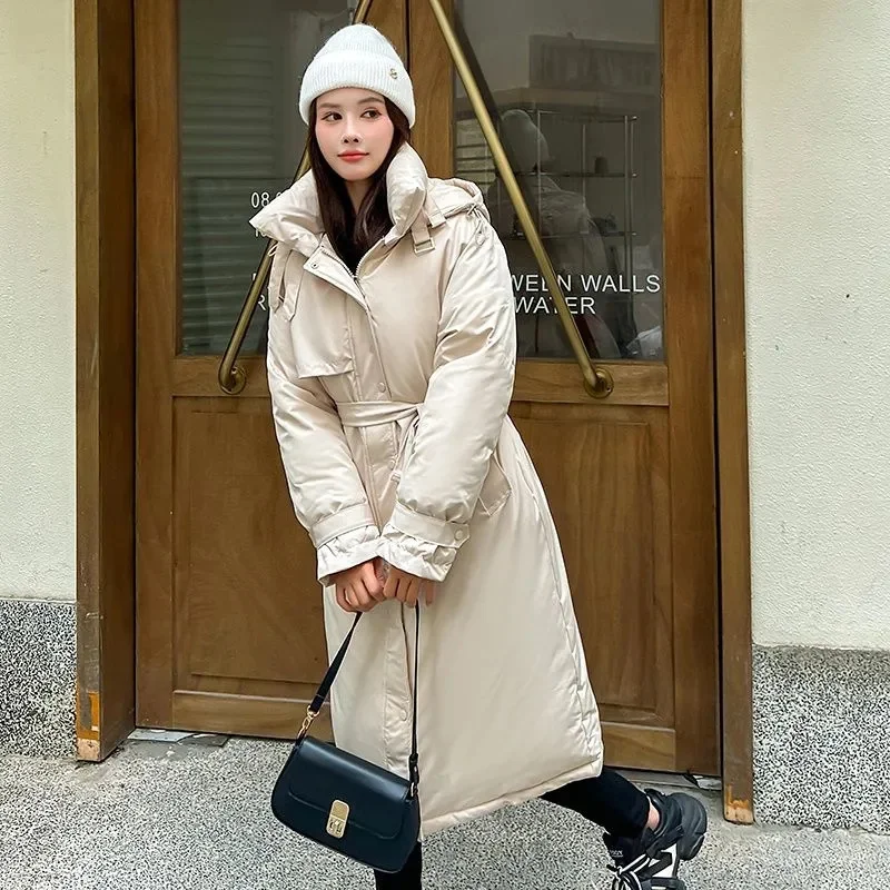 2024 New Women Winter Hooded Puffer Jacket Fashion Casual Down Cotton Thicken Coat Warm Parkas Windproof Female Long Overcoat