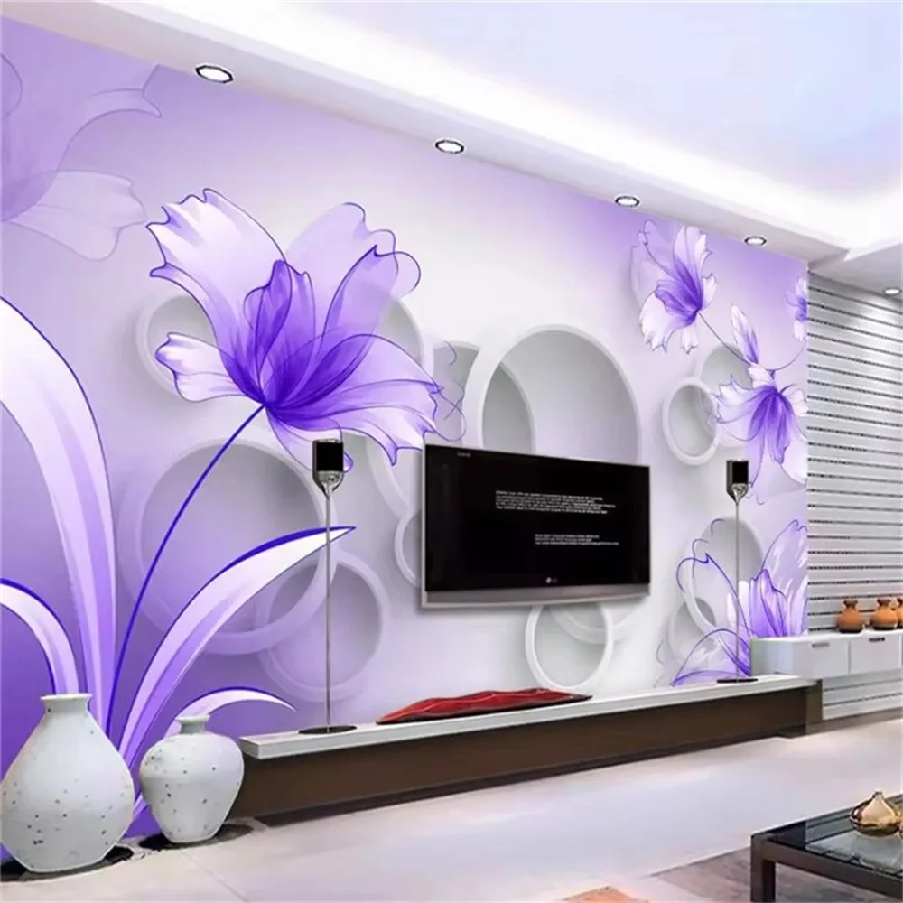 

Обои на заказ, 3d фотообои, фэнтезийные фиолетовые лилии, прозрачные цветы, элегантные и красивые модные обои, домашний декор