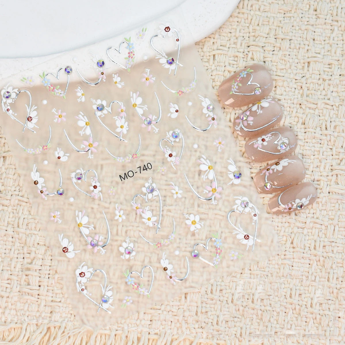 2pcs Colorful Flowers French Loves Silver Lines Diamonds Studs Nail Art Stickers 5d Embossed Nail Decals For Manicure Beauty DIY