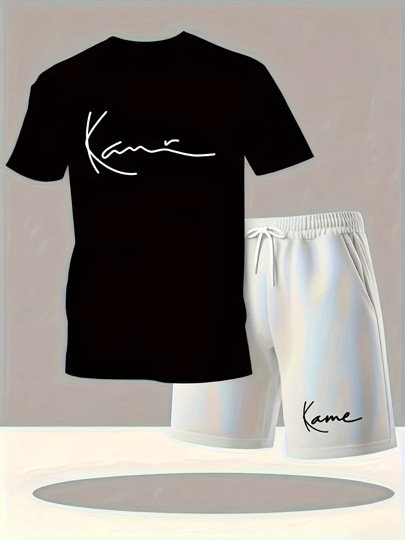 Sommermode-Set für Herren, atmungsaktiv, leicht, schnell trocknend, kurzärmliges Oberteil mit Shorts mit Kordelzug, zweiteiliges Set