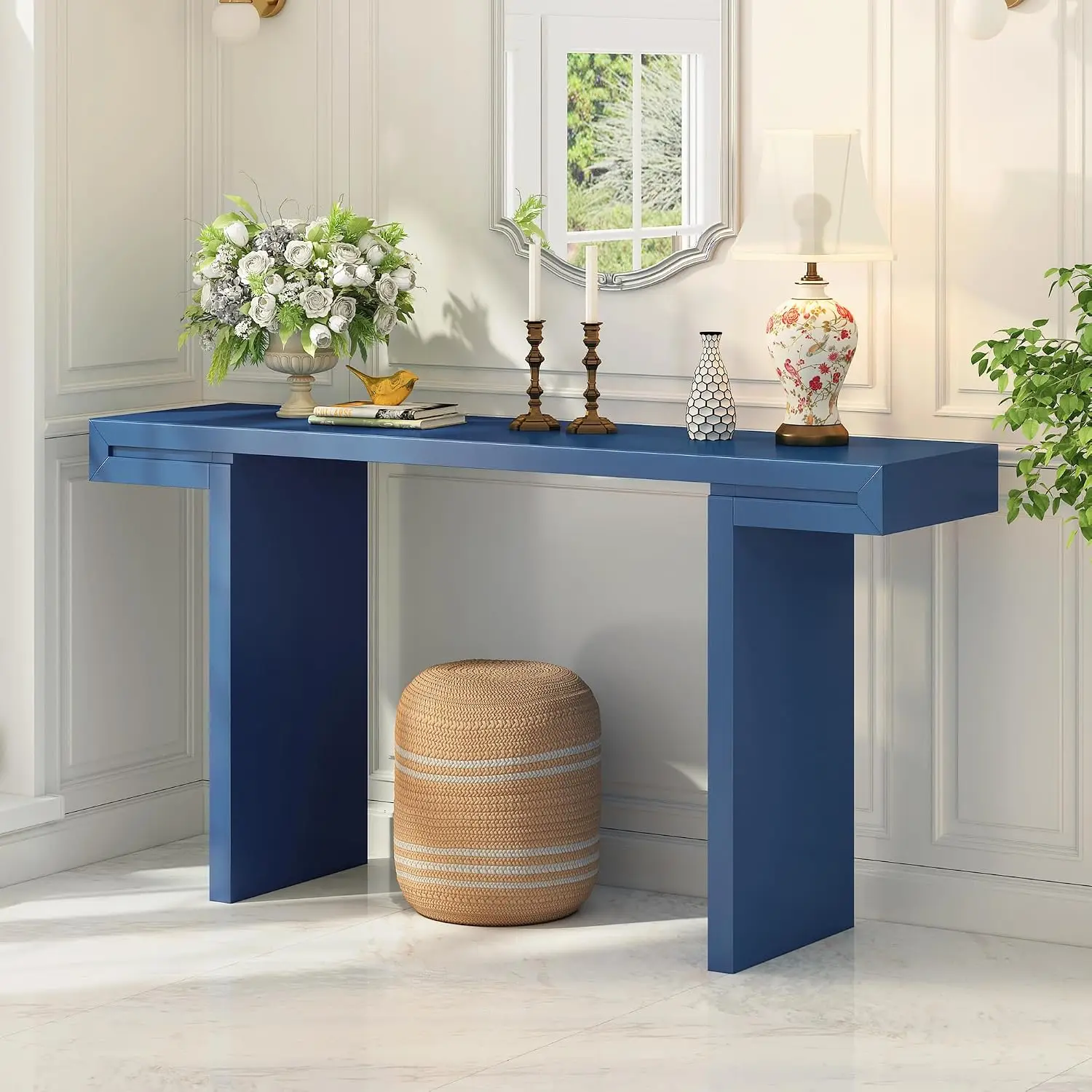 60-Inch Black U-Shaped MDF Console Table with Adjustable Feet for Entryway & Hallway, Customized
