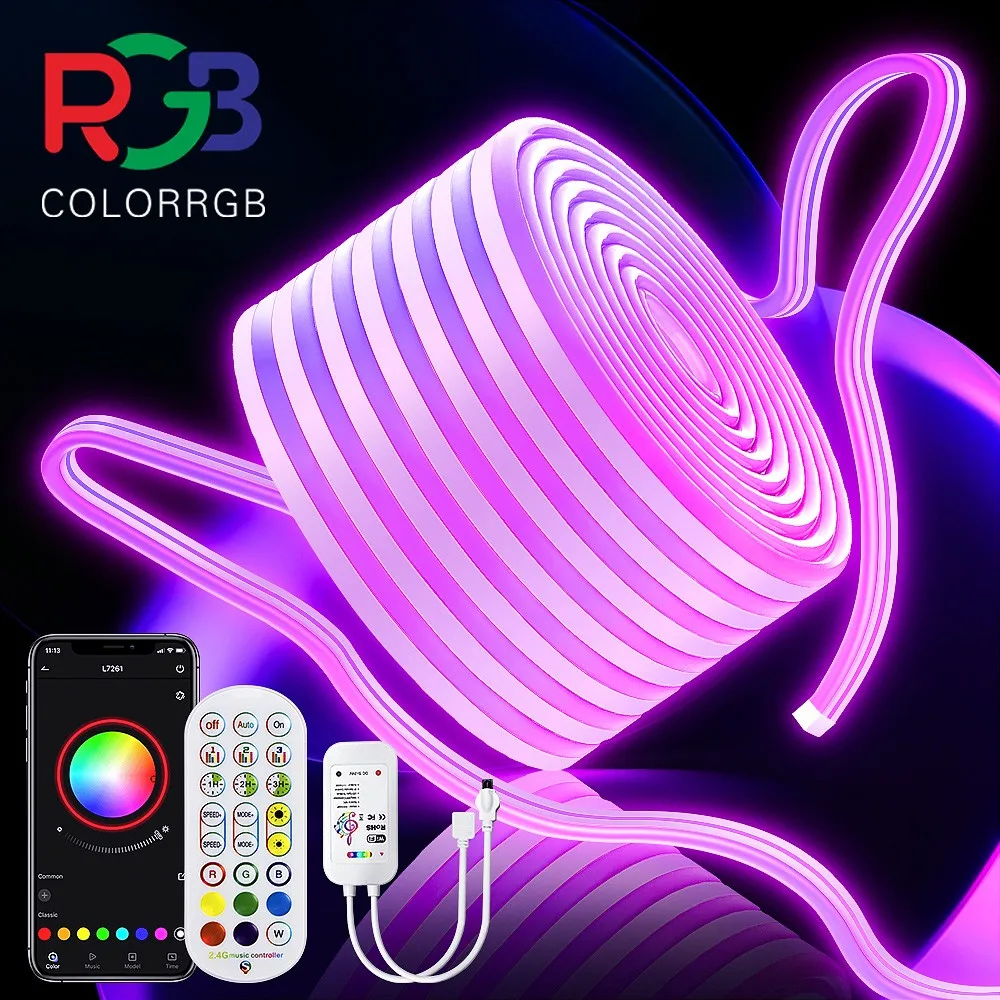 neon rope lights,GB Led Strip Lights, Waterproof IP67, DIY Design, Music Sync,  Remote Control, Multiple Modes,for Living