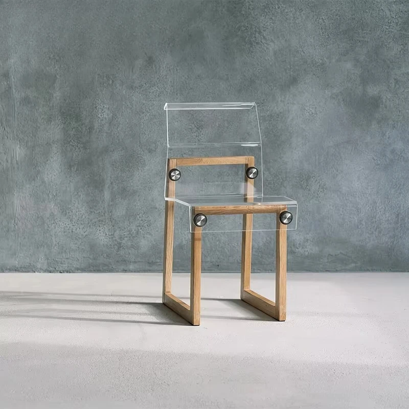 

Nordic Minimalist Design Home Dining Chair Acrylic Seat Wooden Frame Dining Room Cafe Dining Chair