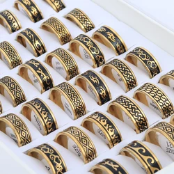 Wholesale 20 Pcs/Lot Golden Corrosion Carving Stainless Steel Rings For Men Women Mix Style New Vintage Jewelry