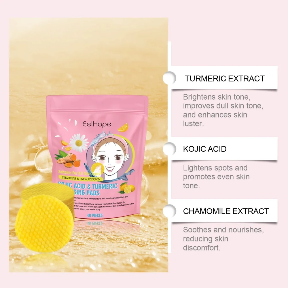 40PCS Kojic Acid Turmeric Cleansing Pads Unclog Pores Turmeric Kojic Acid Pads Face Turmeric & Kojic Acid Pads for Face Body