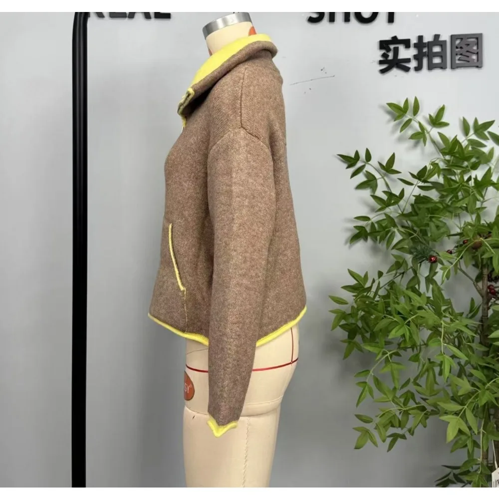 Giacca da donna con collo alla coreana a contrasto alla moda Tasca con cerniera Giubbotti bomber a maniche lunghe Lady Nuovo autunno inverno Capispalla casual da strada