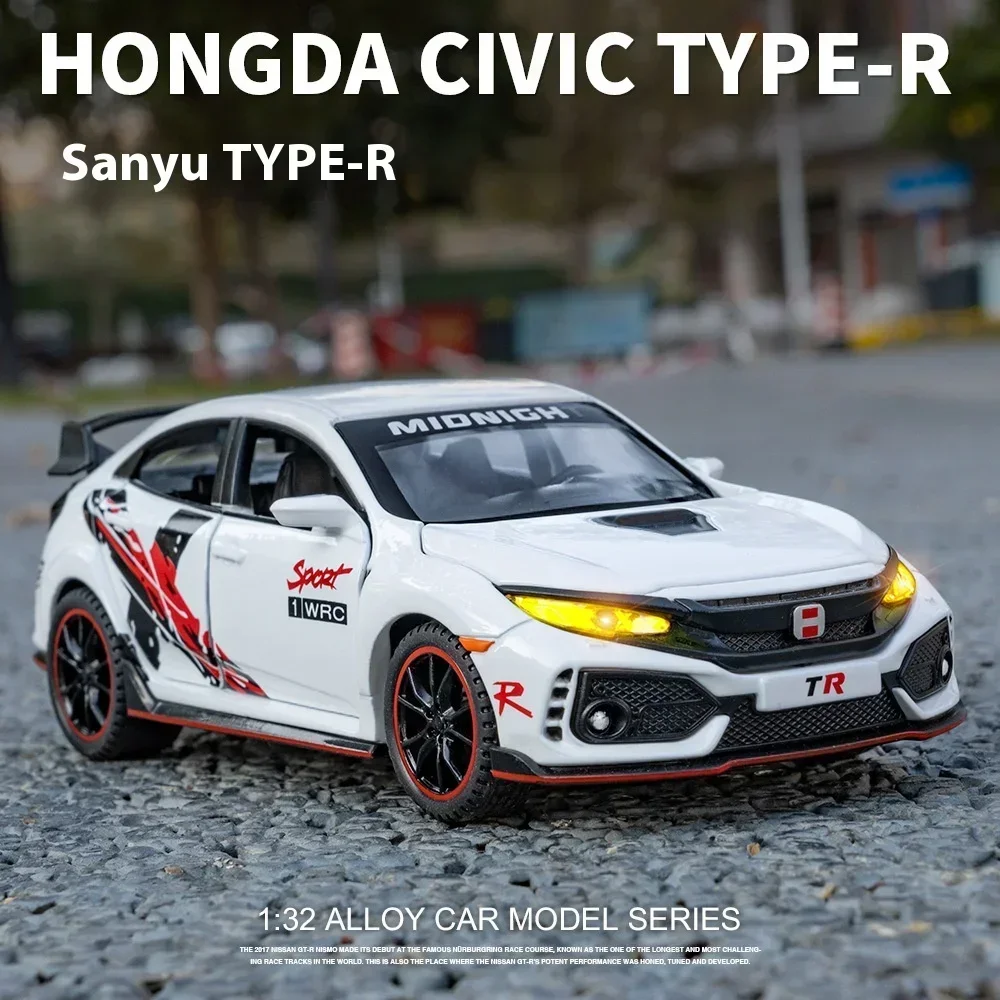 

1/32 Honda Civic Type-R Super Modified Sport Car Alloy Metal Diecast Model Car Indoor High Simulation Ornament Sound &Light Gift