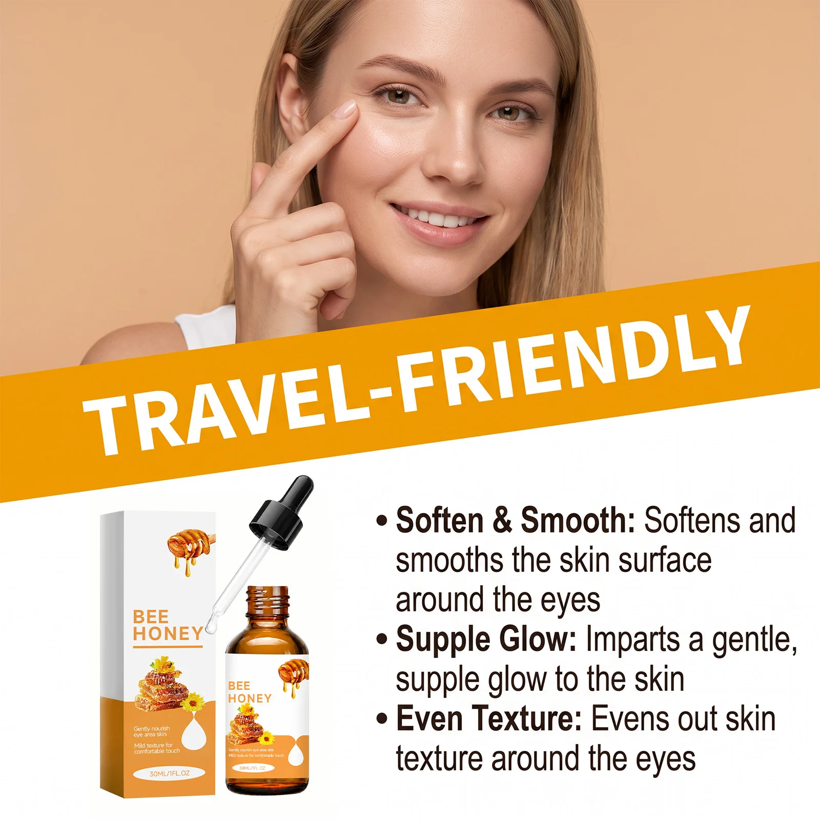 Honey Eye Serum Hydrating Refreshing Eye Care Essence Nourishing Anti-Wrinkle Eye Care Gel Smooth Fine Lines Prep Makeup Base