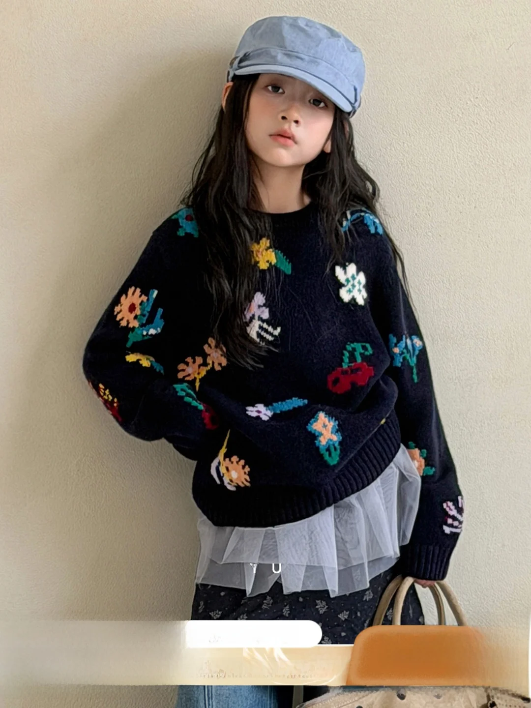 sueter-de-punto-para-ninas-ropa-de-otono-mezcla-de-lana-super-popular-bordado-suavidad-media-manga-larga-cuello-redondo