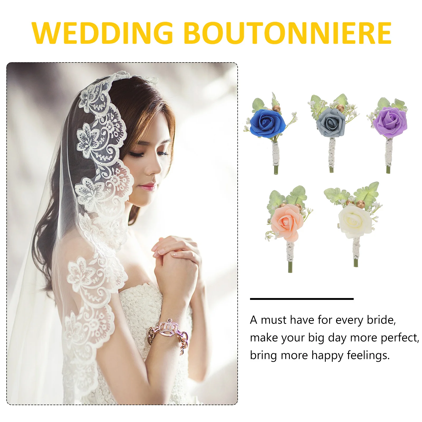 

5Pcs Rose Bridal Boutonniere Wedding Costume Decoration Elegant Bride Groom Accessories Prom Boutonniere Boutonnieres for Men