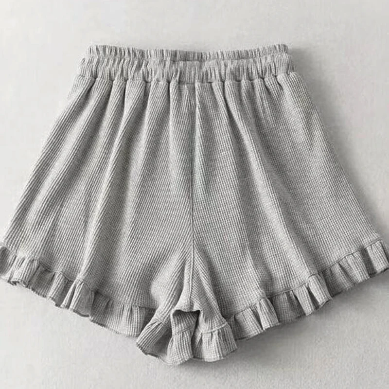 Pantalon de survêtement décontracté à taille élastique pour femmes, short gaufré d'été Y2K, taille haute en dentelle, pantalon chaud à volants