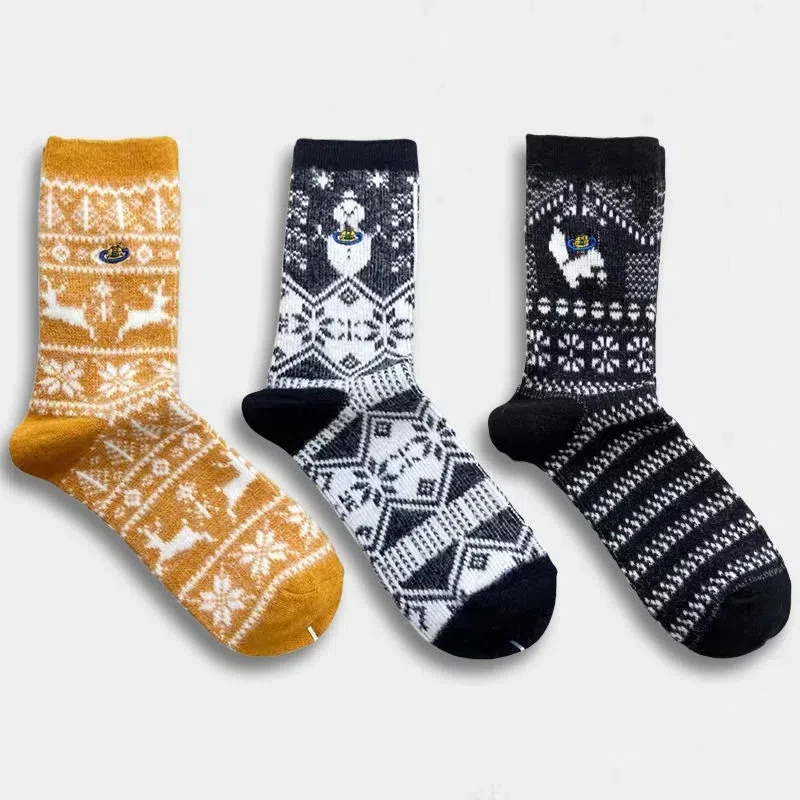 

Woolen socks women's new popular autumn and winter mid tube double needle soft artistic retro style plush socks keep warm