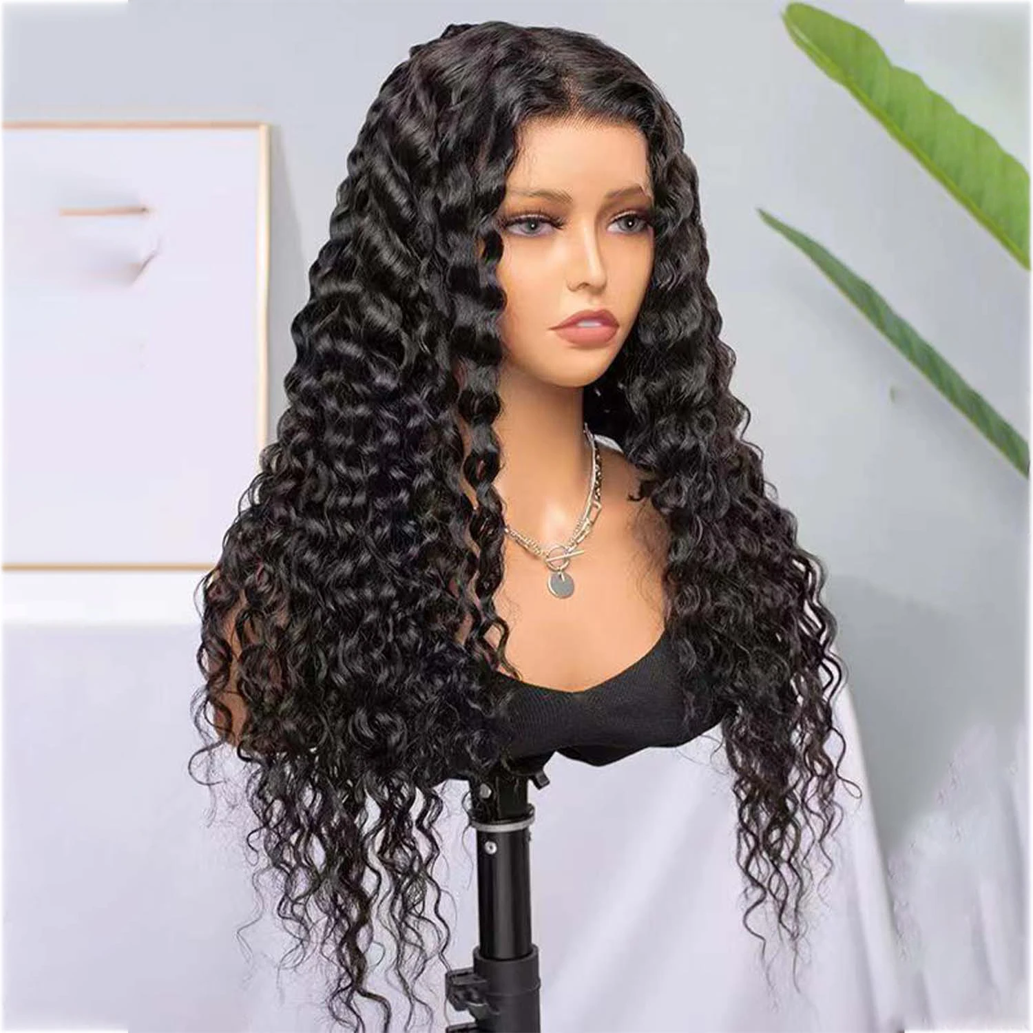 

200Density 26Inch Long Soft Kinky Curly Black Deep Lace Front Wig For Women With Baby Hair Glueless Synthetic Preplucked Daily