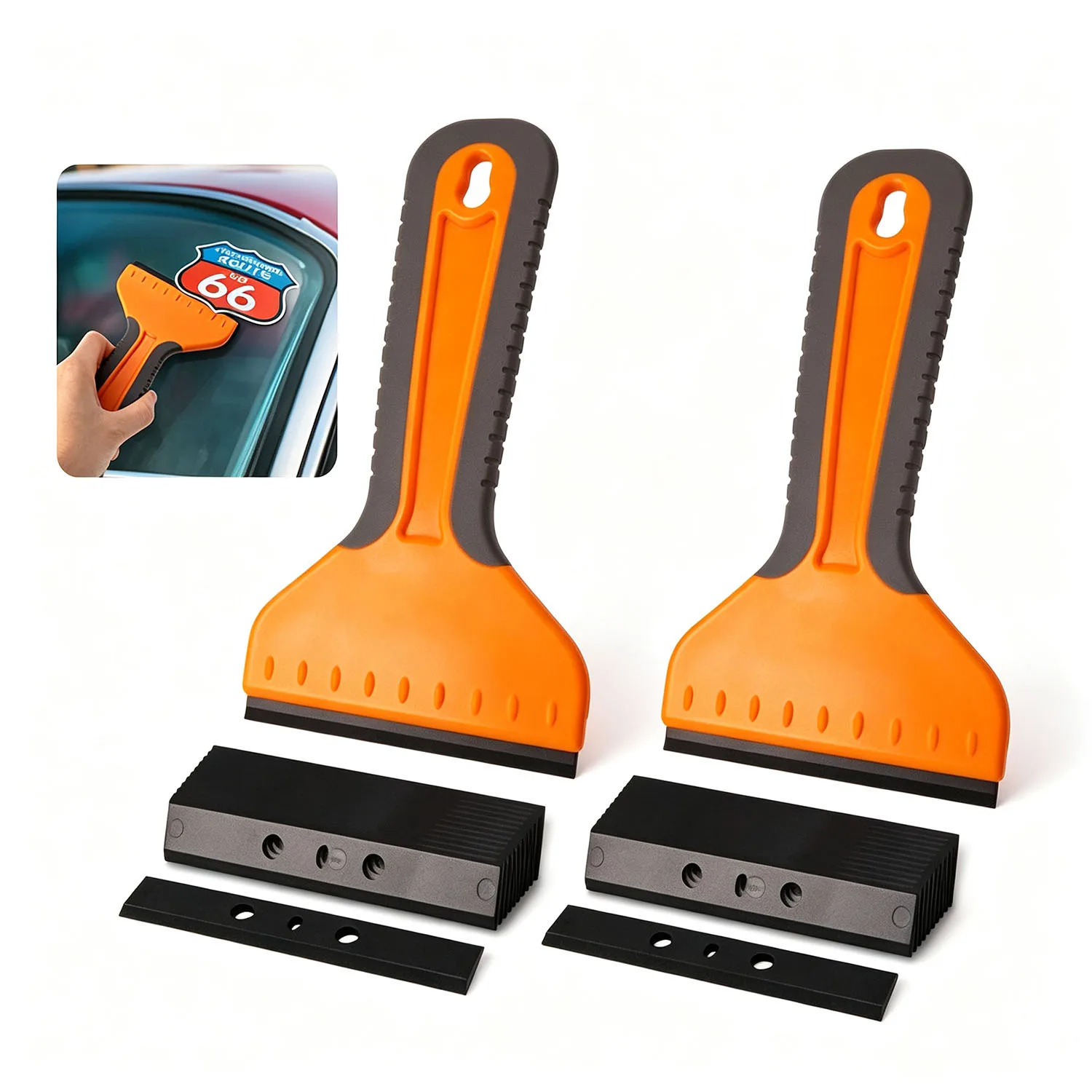 EHDIS 4'' Wide Sticker Removal Plastic Scraper Rubber Wrapped Handle Cleaning Tool Window Glass Label Wallpaper Razor Squeegee