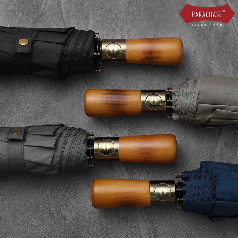 مقبض من الخشب الصلب 10 مظلة هيكل عظمي، مظلة 115 سم للرجال، هدية عملية للرجال. لمس القماش 505 جرام مظلة #4