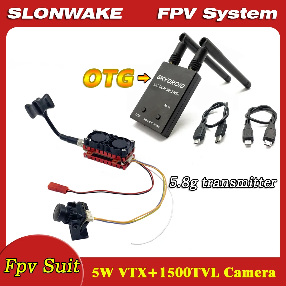 SLONWAKE 5.8G 5W 48CH analog image transmitter 5000mW VTX Adjustable power fpv 1500TVL camera OTG UVC SKY receiver  suit