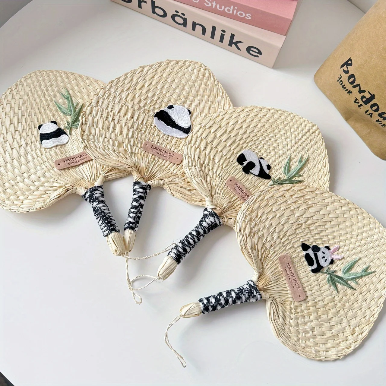 Elegant Handheld Fan With Summer Panda Design - Traditional Chinese Craftsmanship, Wheat Straw , Classic Style For  & Office Dec