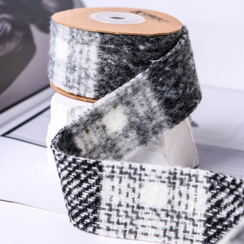 25mm 40mm inverno Fluff lana Check nastri morbidi per fiocco fatto a mano artigianato materiale da cucito decorazione natalizia nastro Tweed 25Yards