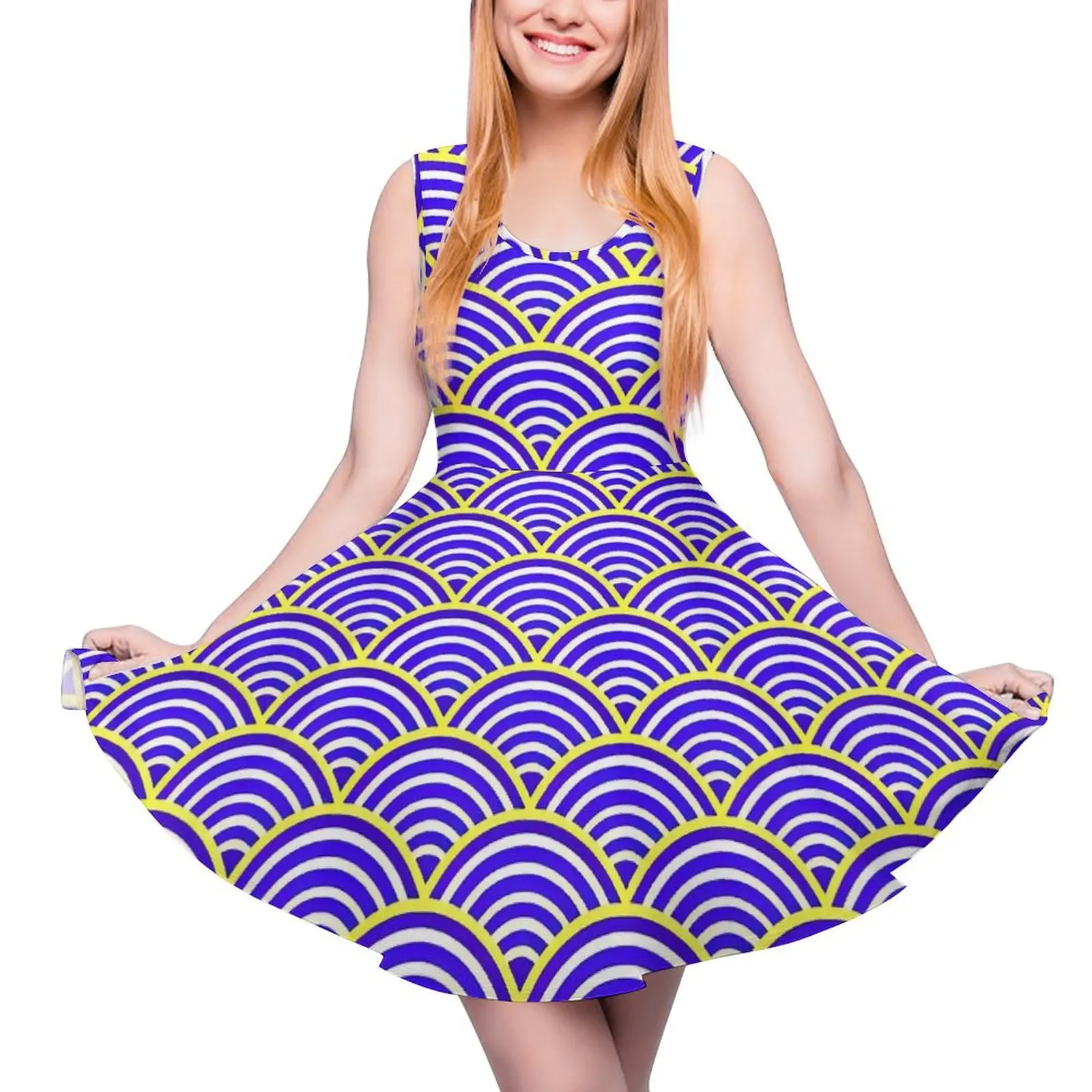 Modern Japanese Seigaiha Dress  Kawaii Dresses Sleeveless Aesthetic Big Size Skate Dress Ladies Design Vestidos