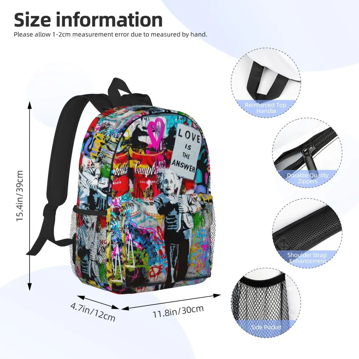 Banksy Love Is The Answer Backpack Student Boys Girls BookBag Men Women School Bag Computer Shoulder Bags