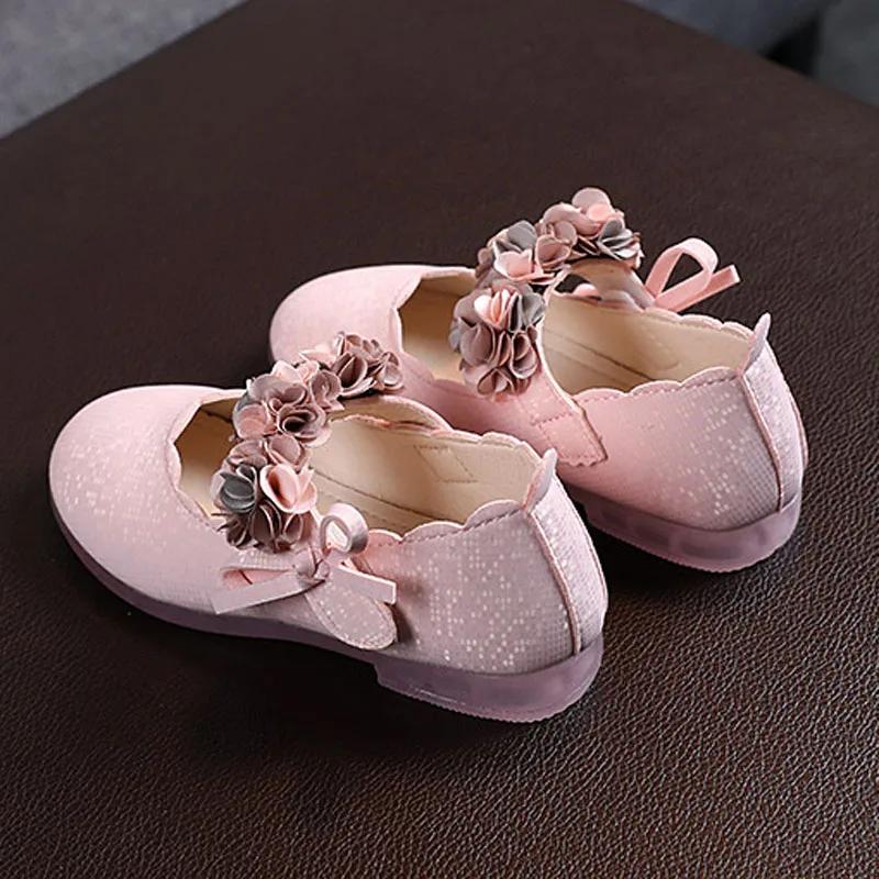Baby Girl\'s Mary Janes Shoes Flowers Size 21-30 Children Flat Shoes Pink Beige Sweet Little Kids Princess Dance Shoes CSH1579