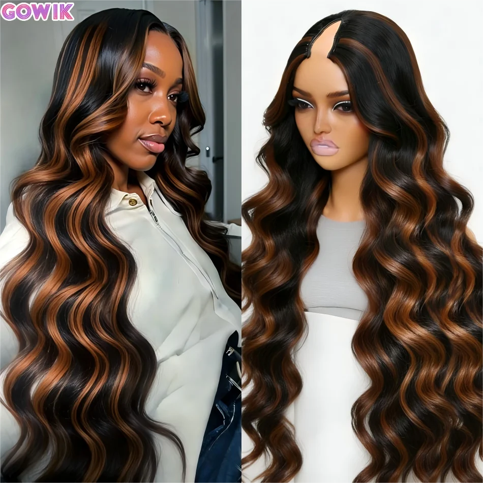 

Парик V-образной формы из натуральных волос P1B30, с эффектом волны, с мелированием, улучшенная плотность 250, V-образный накладной парик-половинка для женщин, 30 дюймов