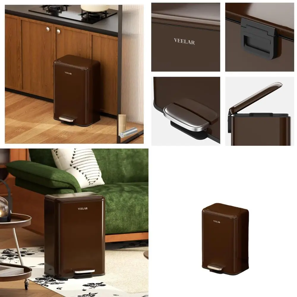 

5.5 Gallon Stainless Steel Trash Can with Foot Pedal, 20L Garbage Bin for Office and Bathroom Recycling (Coffee)
