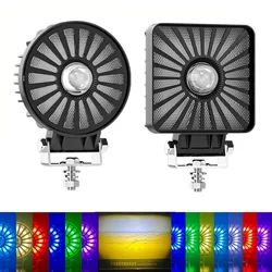 New Round Square LED Strobe Light Motorcycle Spotlight RGB 35W Work Light For Off-road/Motorcycle/Electric Vehicle/Forklift