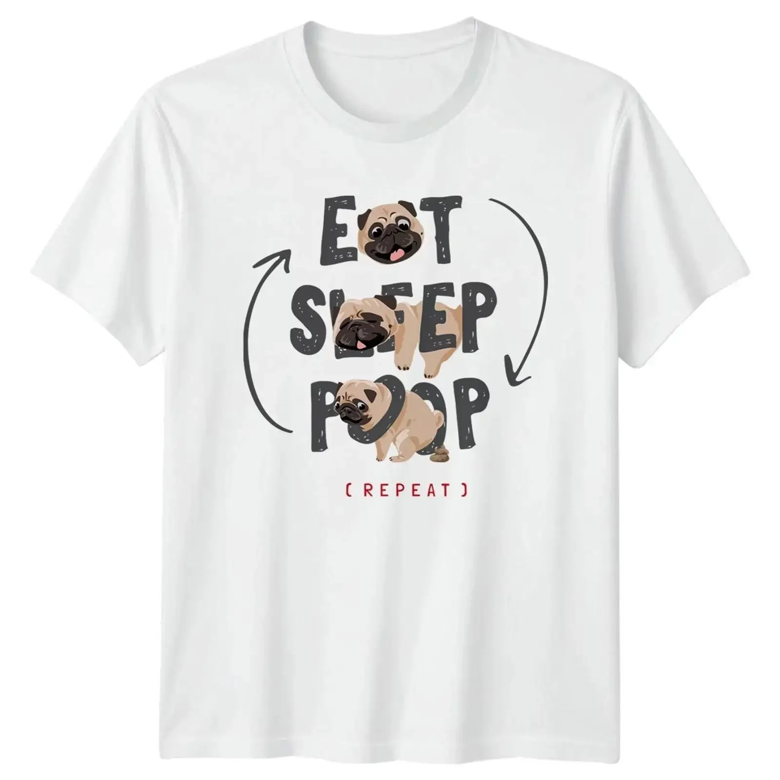 Eat Sleep Poop Repeat Mops Hund Tiere Grafik T Shirt vintage Washed Unisex Top For Everyday Wear Versatile Stylish Stretched