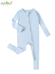 Baby bamboo fiber thin soft breathable fabric light blue long sleeve pants zipper reversible foot cover baby ha clothes